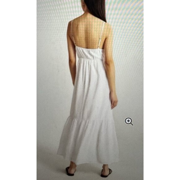 Abercrombie & Fitch XL Tiered Maxi Dress Plunge Cut Out White Pockets Lined Boho - Picture 2 of 12